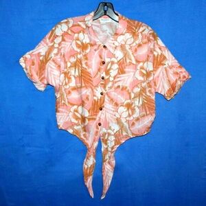 Arizona Jean Co. Tropical Print Tie Front Top S